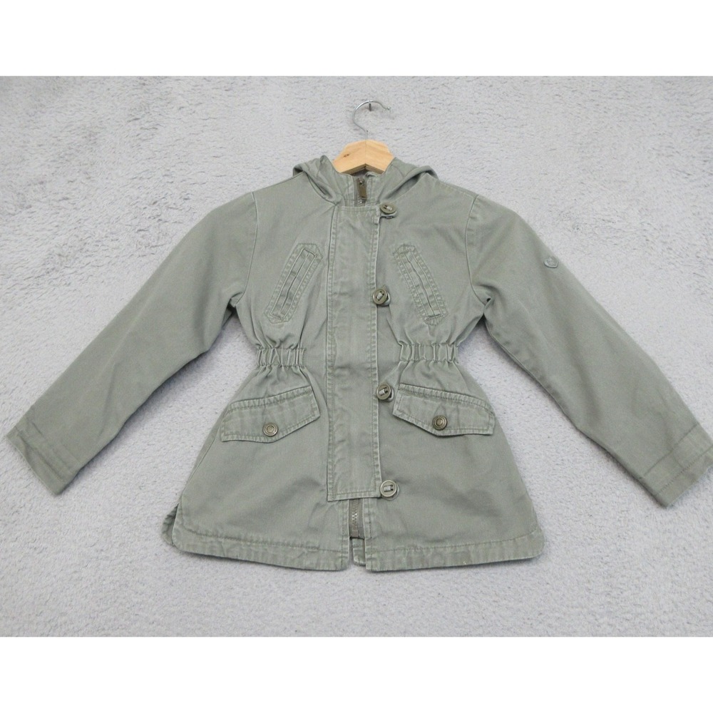 Urban Republic Parka Jacket Girls 5/6 Green Hooded Twill Military Utility Casual